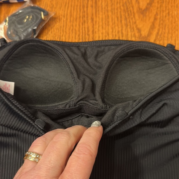 Xhilaration-Black, ribbed, bandeau, tube one piece with optional shoulde… - Picture 4 of 9